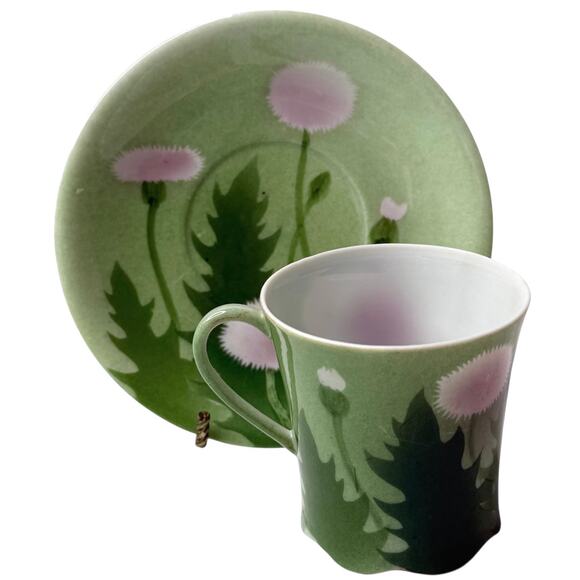 Japanese Nishiura Ware TEA CUP & SAUCER SET Bone China Pom Pom Chrysanthemum - Picture 1 of 7